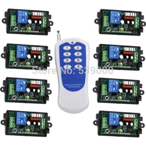 AC220V 1 CH 1CH RF Wireless Remote Control Switch System,8CH Transmitter + 8 X Receivers,Toggle/Momentary,315/433.92