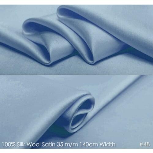 SILK WOOL SATIN 140cm width 35mm Natural Silk Fabric Suits Evening Dress Material Coat Fabrics Blue Color