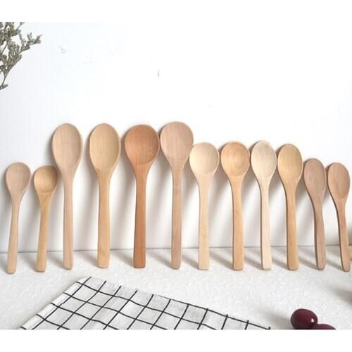 10Pcs Wood Spoon Coffee Japan Style Eco-Friendly Dinner Long Handle Household Creative Home Kitchen Tableware Spoon Wholesale