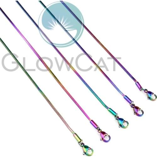 Rainbow Snake Chain Necklaces 1.4mm Stainless Steel Chains 45/50cm Square Necklace Women Girl Kids Jewelry 22524