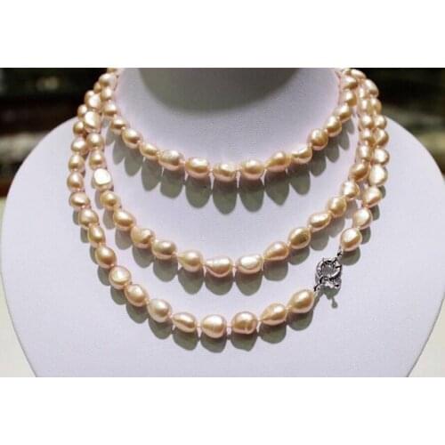 Long freshwater pearl necklace Natural purple Baroque 9x11mm metal clasp 50inch Factory Wholesale price Women Gift word Jewelry