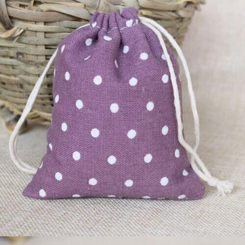 Purple Dot Linen Gift Bag 9x12cm 10x15cm 13x17cm pack of 50 Birthday Wedding Party Candy Drawstring Pouch
