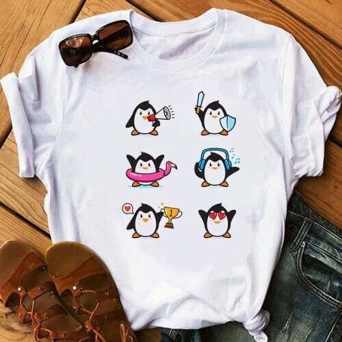 T-shirt Femme kawaii penguin Printed T shirt Women Harajuku White Tee Ladies Cute Funny Casual Female T-shirt Short Sleeve T Top