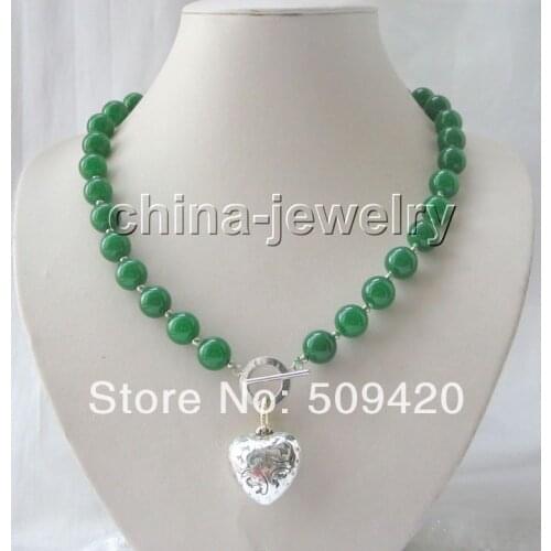 Hot sell Fast SHIPPINGGorgeous 18" 12mm green round jade necklace NEW JEWE