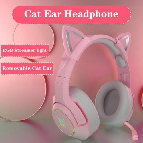 LED Cat Ear Gaming Headphones Pink Headset USB 7.1 Stereo Sound Removable Cat Ear Wired Music Headsets With Mic For Computer PS4