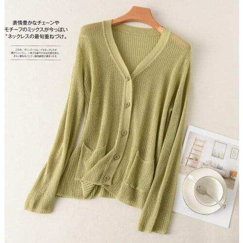 Hot Sale Fashion 2021 Summer V-Neck Sweater Women Sexy And Knitted Cardigans Loose Soft Sunscreen Long Sleeve Tops 6 Colors