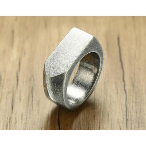 Vintage Mens Stainless Steel Simple Square Signet Ring Customize Engrave Names Rings Band