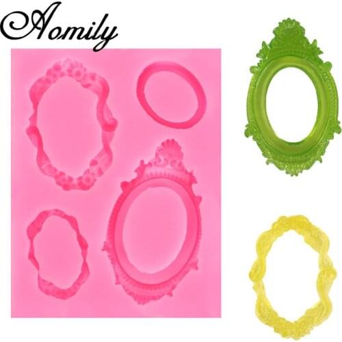 Aomily Lace Photo Frame Mirror Shape Silicone Mold Cake Molds Baking Pastry Chocolate Candy Jelly Cake Mould Kitchen Accessories