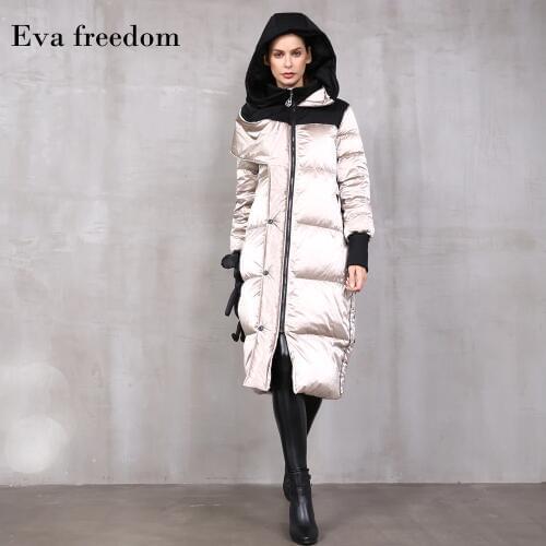 90% duck down warm Parkas coat winter fashion brand thick warm down jacket female long dolly stitching hooded down jacket F328