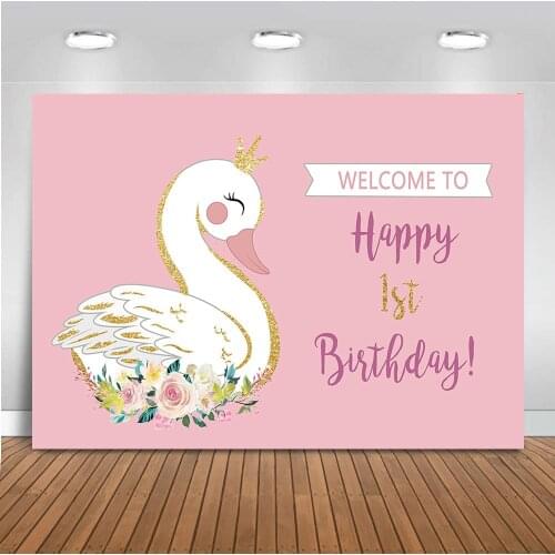 Mocsicka 1st birthday party backdrop for photography Cisne blanco theme photo background studio computer printed pink wall 500