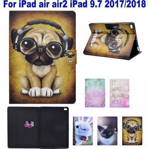Fashion Painted Case For Apple New iPad 9.7" 2017 2018 A1822 A1954 Cover For iPad Air 1 2 iPad 5 6 Case Stand Elephant Fox Owl