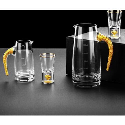 Mosaic 24 Gold Foil Crystal Liquor Vodka Sake Shot Glass Decanter Top Grade Spirit Moonshine Accessories Sheezer Mini Wine Cup