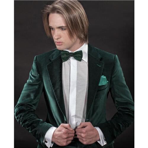 Mens Designer Green Velvet Jacket Sports Coat Wedding Blazer Full Tuxedo Man Suits Slim Fit Prom Costume Homme ONLY ONE COAT
