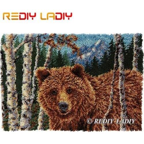 Latch Hook Kits Make Your Own Rug Forest Bear Tapestry Crochet Cushion Mat DIY Carpet Rug Set Pre-Printed Canvas Hobby & Crafts