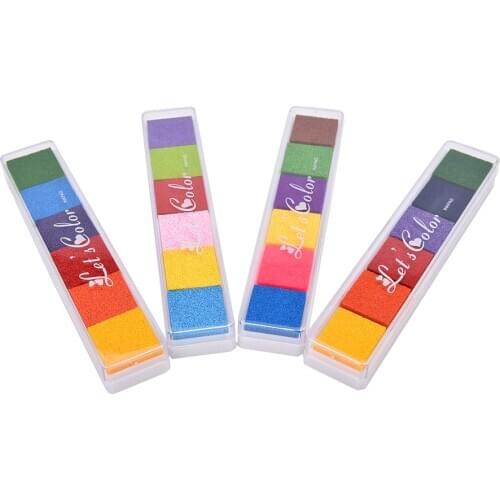 DIY Non-Toxic Ink Pad Inkpad Craft Card Stamp Fingerprint Accessories for Children Kids Rubber Stamps Paper Wood 1 PACK 6 Colors