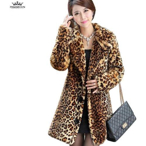 2019 New Winter Women Faux Fur Coat Thick Warm Leopard Mink Fur Coats Jackets High end Luxury Fur Parka Femme Trench coats YA60