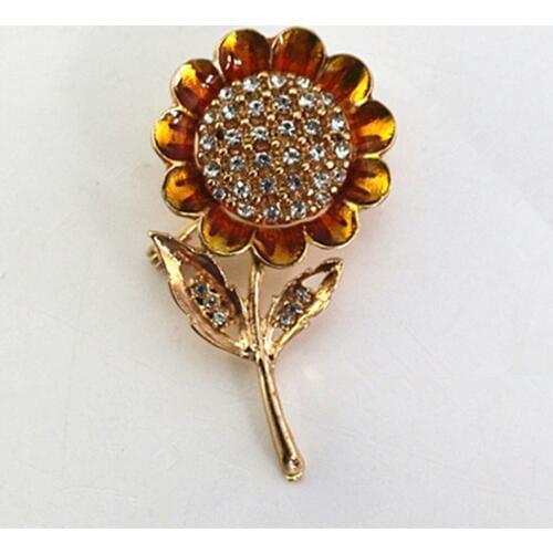 New European and American style sunflower inlaid semi-precious stones Enamel flowers fashion brooch accessories