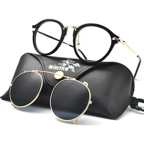Fashion Eyeglasses Frame Clip On Glasses 2 In 1 Women Men Driving Clip On Sunglasses Magnet Myopia Glasses Frame FML
