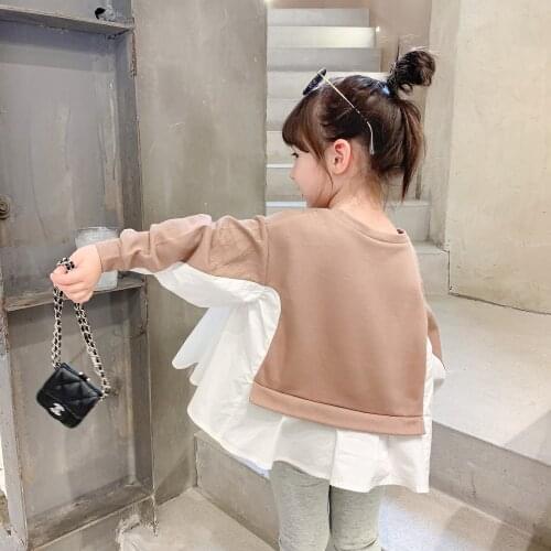 2021 autumn Korean girls' patchwork sweater childrens bat sleeve top girls clothes kids clothes