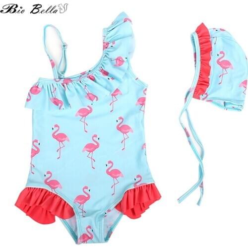 1-6 Years Girls Swimwear Brand New Summer Girls Swimsuit One Piece Children Beachwear Bathing Suits With Cap 2pcs Sets