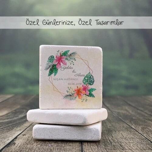 Personalized Natural Stone Magnet - 30 Pcs-Orange Floral Design 362095155
