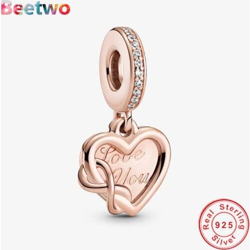 Fit Original Pandora Bracelet Charms 925 Sterling Silver Love You Infinity Heart Dangle Charm Pendant Bead Jewelry Berloque Gift