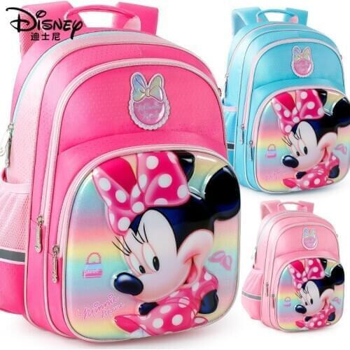 Disney Backpack Student School Bag Cartoon Minnie Large Capacity Bag Lightening Protection Spine Backpack Girl Backpack
