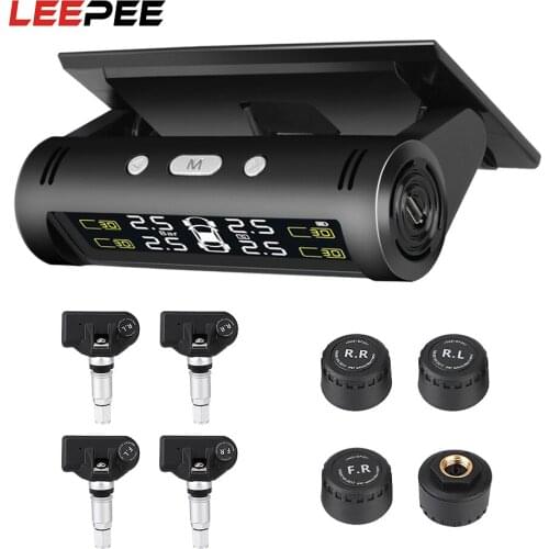 Solar Power TPMS Car Tire Pressure Alarm Monitor System Fuel Saving Temperature Waterproof Alert 4 Pcs Internal External Sensor