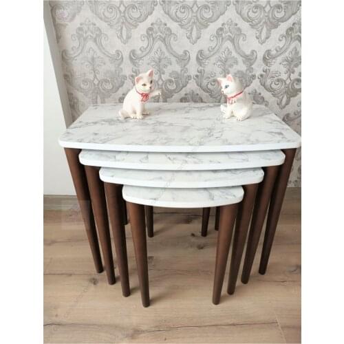 Modern Telwe Series White Marble Pattern Mdf 1. Grade 4lü Zigon Coffee table Pad/feet Walnut coffe table