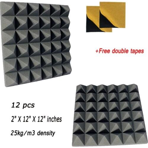 12PCS Studio Pyramid Tiles 2" X 12" X 12", SoundProof Foam Panels with Tapes,Sound Insulation Absorbing Home and Office