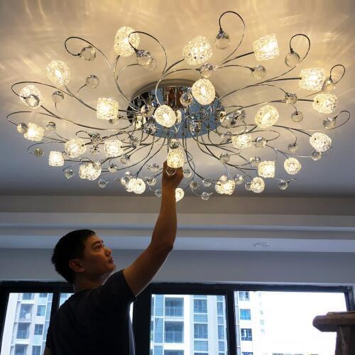 Led bedroom ceiling lamp modern minimalist round European Nordic living room crystal remote headlights LED ceiling light fixture