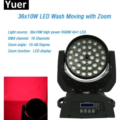 LED 36x10W RGBW 4in1 Zoom Wash Moving Head Light DMX512 For Professional Stage Light DJ Disco Bar Party Show Nightclub Wedding