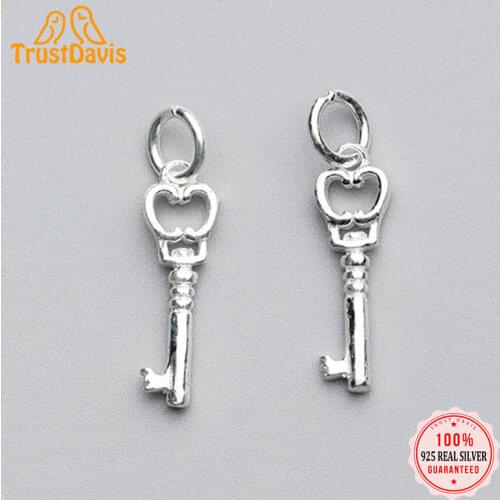 TrustDavis Real 925 Sterling Silver Fashion 2021 Sweet Heart Key Charm Pendant Handmade DIY Accessories Jewelry Wholesale DZ135