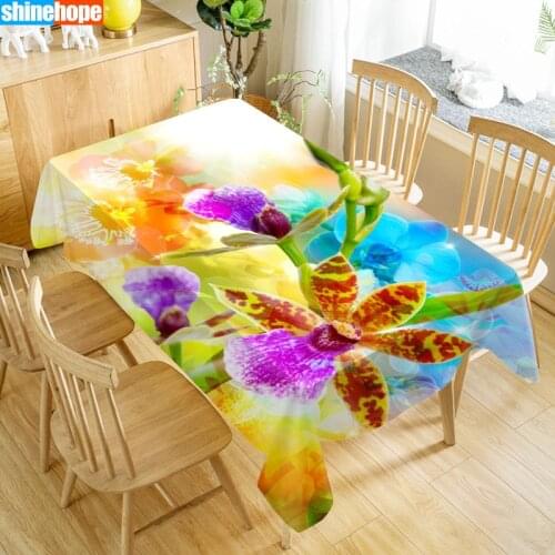 Orchid Flowers Tablecloth Waterproof Fabric Rectangular Dust-proof Table Cover For Party Home Decor TV Covers