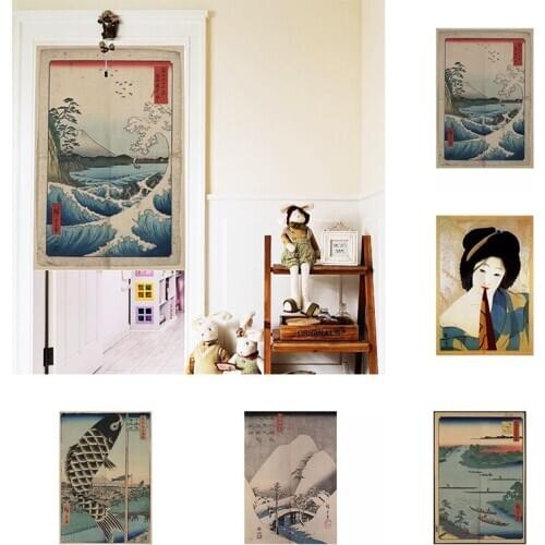 Japanese Cotton Hemp Painting Shading Curtain Half Panel Curtain Bedroom Kitchen Door Curtain Geomantic Curtain Home Decoration