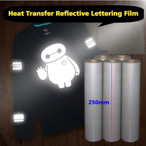 Bright Silver Reflective Heat transfer Vinyl Film DIY Iron on Fabric Clothing Film with Logo Patch Letter Designs 250mm Width