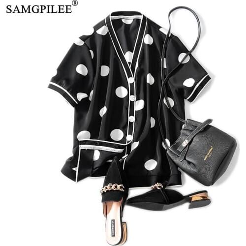 Blouse Women 2021 Chiffon Women Clothes Three Quarter Sleeve Polka Dot Womens Tops Casual V-neck Korean Fashion Clothing 3XL