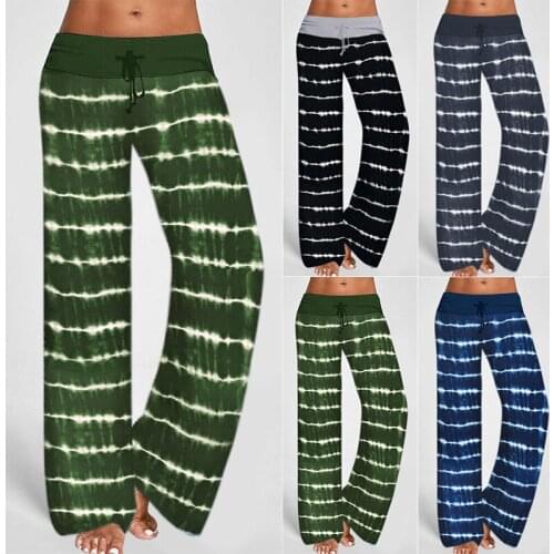 Ladies Low-waist Drawstring Tie-dye Elastic Waist Solid Color Striped Tie-dye Straight-leg Trousers Casual Loose Wide-leg Pant