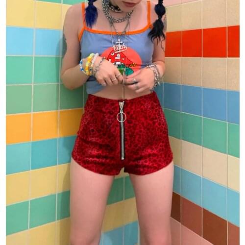 Womens Vintage Leopard Print Shorts High Waist Front Zipper Bodycon Slim Fit Short Pants 2021 New Female Bottom Streetwear