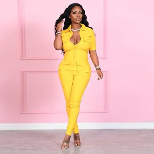 Jumpsuit Women Pants Summer Tooling Style Multiple Pockets Short Sleeve Stand Neck Zipper Hot Selling One Piece Overalls