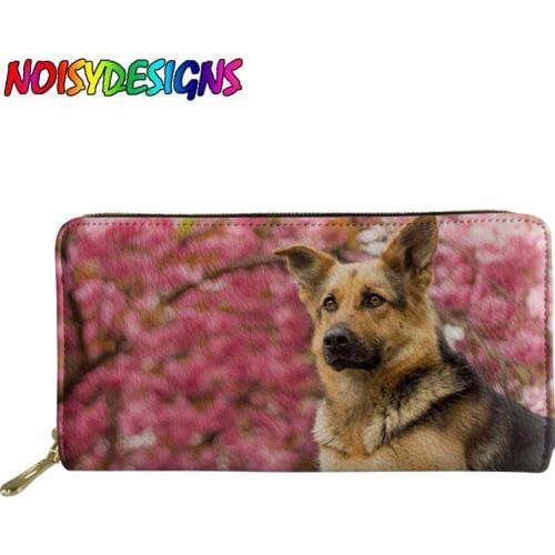 Women Wallet German Shepherd Dog 3D Pink Printing Female Purse Split Zipper Multiple Card Phone Bags Handbag Carteira Feminina