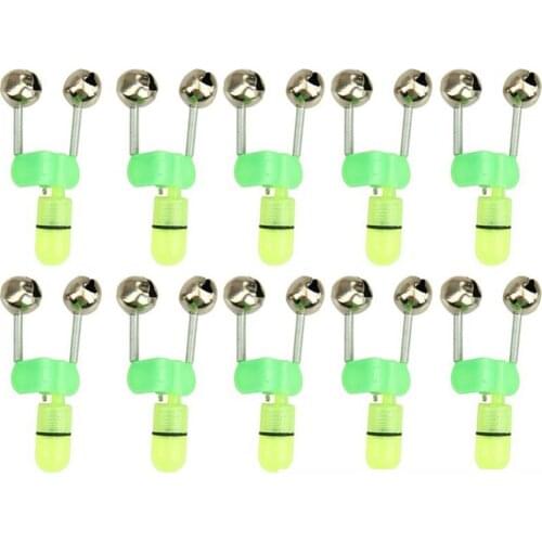 10Pcs Fishing Bells Bite Green LED Light Night Fishing Lamp Luminous Stick Bell Alarm Tool Removable Durable Fishing Accessories
