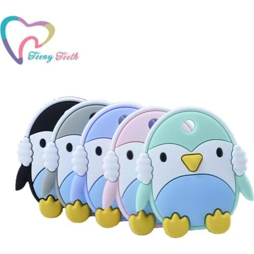 2 PCS Baby Silicone Penguin Teether Toys DIY Pacifier Chain Baby Teething Penguin Loose Beads BPA Free Food Grade Silicone Toys