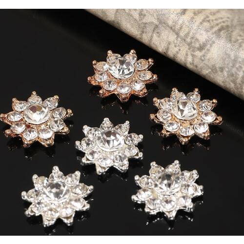 2016New 100Pcs 17mm Snowflake Rhinestone Button/Buckle for DIY Hair Accessories ZJ94