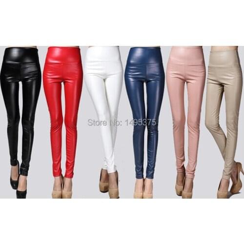 60pairs/lot Fashion Sexy Shiny Metallic High Waist candy color Stretchy Leather Leggings
