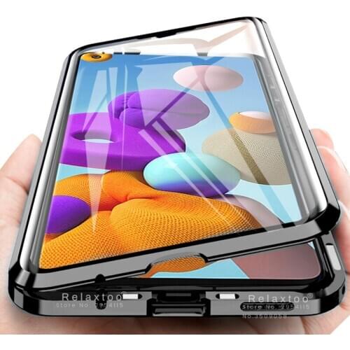 Sansung a 21s case 360° metal magnetic flip case for samsung galaxy a21s 2020 sm-a217f/ds 6.5'' double-sided glass protect coque