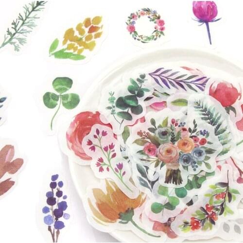 40Pcs Flower Stickers Pink Series Decorative Stickers In The Notebook Plant Stationery Label DIY Scrapbooking Album Art Supplies