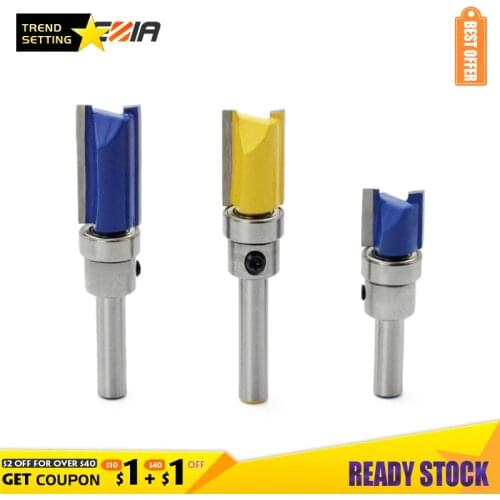 LAMEZIA 6.35mm Handle Profile Trimmer Woodworking Tool Router Bits For Wood Cutter Flat End Mills With Bearings