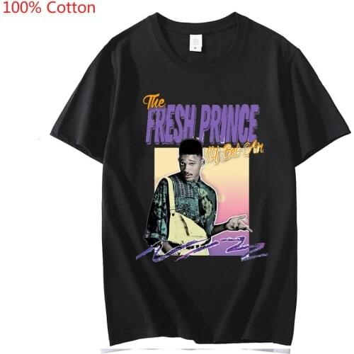 Vintage The Fresh Prince of Bel Air T Shirt Men Short Sleeved 90s Aesthetic Will Smith T-shirt Comedy TV Tee Top Cotton Tshirt