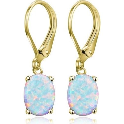 FYSL Light Yellow Gold Color Oval Shape Opalite Opal Dangle Earrings for Women Modern Accessories